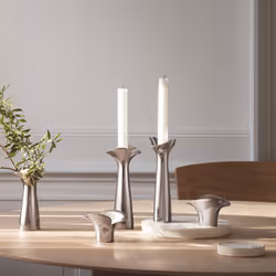 Georg Jensen Bloom Botanica Tea Light Candle Holder Set in Silver - Mirror Polished Stainless Steel - Pack of 2