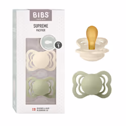 Supreme Soother 2-pack, BPA Free Dummy Pacifier, Symmetrical nipple. Natural Rubber Latex, Size 1 (0-6 Months), Ivory/Sage
