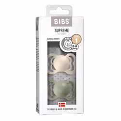 Supreme Soother 2-pack, BPA Free Dummy Pacifier, Symmetrical nipple. Natural Rubber Latex, Size 1 (0-6 Months), Ivory/Sage