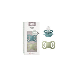 Supreme Soother 2-pack, BPA Free Dummy Pacifier, Symmetrical nipple. Silicone, Size 2 (6-18 Months), Island Sea/Sage