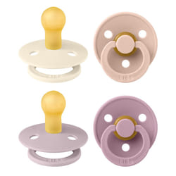 Colour Soother 4-pack, BPA Free Dummy Pacifier, Round nipple. Natural Rubber Latex, Made in Denmark. 0-6 Months (Pack of 4), Baby Girl Colours
