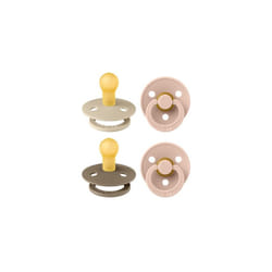 Colour Soother 4-Pack, BPA Free Dummy Pacifier, Round Nipple. Natural Rubber Latex, Made in Denmark. 0-6 Months (Pack of 4), Baby Blush Colours