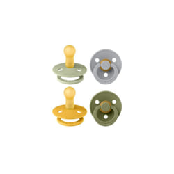 BIBS Colour Soother 4-Pack, BPA Free Dummy Pacifier, Round Nipple. Natural Rubber Latex, Made in Denmark. 6-18 Months (Pack of 4), Green Gar