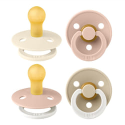 Colour Soother 4-Pack, BPA Free Dummy Pacifier, Round Nipple. Natural Rubber Latex, Made in Denmark. 0-6 Months (Pack of 4), Blush Glow Mix
