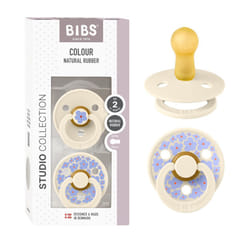 Colour Studio Soother 2-pack, BPA Free Dummy Pacifier, Round nipple. Natural Rubber Latex, Made in Denmark, Size 2 (6-18 Months), Jasmine Ivory
