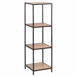 Actona Seaford, Black, Natural wood, 3 shelves, Steel, Powder coating, Matt, Black