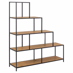 Actona Seaford, Black, Natural wood, 4 shelves, Steel, Powder coating, Matt, Black