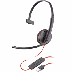 POLY Blackwire 3210 Monaural USB-A Headset, Wired, Office/Call center, 20 - 20000 Hz, 87 g, Headset, Black