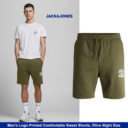 Jack & Jones Men's Logo Printed Sweat Shorts Olive Night, S