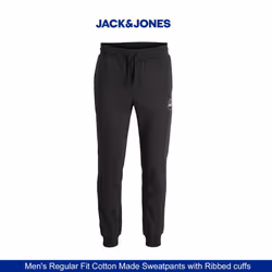 Jack&Jones Men's Cotton Sweatpants w/ Ribbed Cuffs - XXL, Black