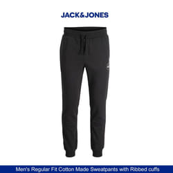 Jack&Jones Men's Cotton Sweatpants w/ Ribbed Cuffs - XXL, Black