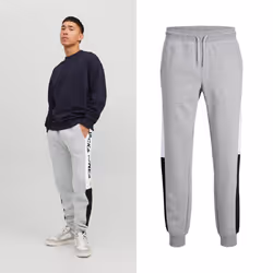Jack&Jones Men's Slim Fit Sweatpants Ribbed Cuffs - XXL, Light Grey