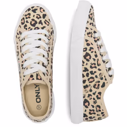 ) ONLY NICOLA Cotton Women's Cream/Leopard Trainers - Cream, 4 (Adults'