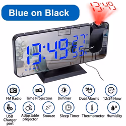 LED Digital Projection Alarm Clock Electronic Alarm Clock with Projection FM Radio Time Projector Bedroom Bedside Mute Clock  ...