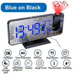 LED Digital Projection Alarm Clock Electronic Alarm Clock with Projection FM Radio Time Projector Bedroom Bedside Mute Clock - black,blue