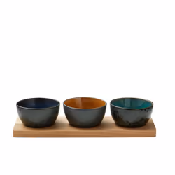 BITZ 821245 dining bowl Bowl set Round Stoneware Amber, Blue, Green 3 pc(s)