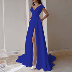 Women&apos;s Sexy V-neck Party Evening Dress Wedding Dress - blue, M