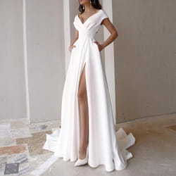 Women&apos;s Sexy V-neck Party Evening Dress Wedding Dress - white, S