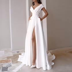 Women's Sexy V-neck Party Evening Dress Wedding Dress - white, L