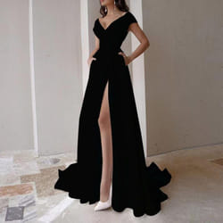 Women&apos;s Sexy V-neck Party Evening Dress Wedding Dress - black, L