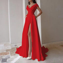 Women&apos;s Sexy V-neck Party Evening Dress Wedding Dress - red, S