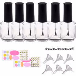 Eco-Fused Transparent Clear Empty Nail Polish Bottles - with Dupont Brushes - Set of 6 - Also Includes 6X