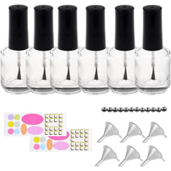 Eco-Fused Transparent Clear Empty Nail Polish Bottles - with Dupont Brushes - Set of 6 - Also Includes 6X
