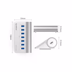 ORICO M3U7-G2 Aluminum Alloy 7-Port USB 3.2 Gen2 10Gbps HUB with 1m Cable (Silver)