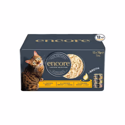 Encore 100% Natural Wet Cat Food, Multipack Chicken Selection in Broth (Pack of 12 x 70g Tins)