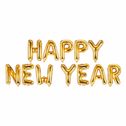 PartyDeco Happy New Year, Toy balloon, Foil, Gold, Monochromatic, New Year's Eve, Letter