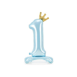Blue Standing Number 1 Metallic Foil 33" Balloon With Crown Decoration