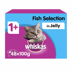 WHISKAS 1+ Cat Pouches Fish Selection In Jelly 12x100g (Pack of 4)