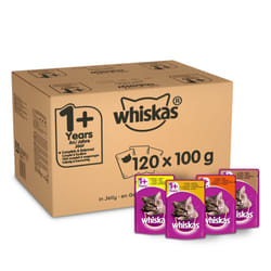 WHISKAS 1+ Cat Pouches Mixed Selection in Jelly, 120 x 100 g Mega Pack