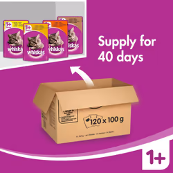 WHISKAS 1+ Cat Pouches Mixed Selection in Jelly, 120 x 100 g Mega Pack