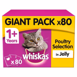 Whiskas 1+ Poultry Selection In Jelly Cat Pouches Giant Pack - 80 x 100g Pouches