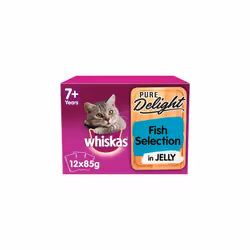 Whiskas 1+ Cat Pouches Pure Delight Fish Selection In Jelly 12x85g Pack (Pack of 4)