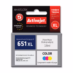 Activejet AH-651CRX ink (replacement for HP 651 C2P11AE; Premium; 18 ml; color), Standard Yield, Cyan, Magenta, Yellow, Dye-b ...