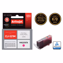 Activejet ACC-521MN ink (replacement for Canon CLI-521M; Supreme; 10 ml; magenta), High (XL) Yield, Magenta, Dye-based ink, 1 ...