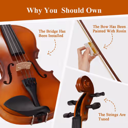 PHOENIX Violin 1/4 Full Size Kit  Violin Fiddle Set for Beginner Adults Student with Rosewood Bow  Extra Strings & Bridge  2 Rosins  Tuner  Case  Mute