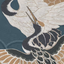 Green Kyoto Crane Wallpaper Textured Oriental Japanese Birds Floral Yellow