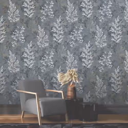 Rasch Texture Effect Garden Plant Leaves Wallpaper - Navy Blue 284071
