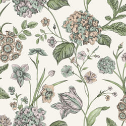 Hydrangea Floral Tulips Wildflower Leaf Wallpaper - Cream 260162