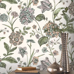 Hydrangea Floral Tulips Wildflower Leaf Wallpaper - Cream 260162