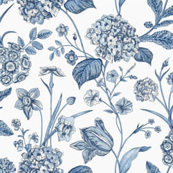 Hydrangea Floral Tulips Wildflower Leaf Wallpaper - Blue 260169
