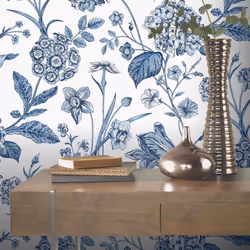 Hydrangea Floral Tulips Wildflower Leaf Wallpaper - Blue 260169