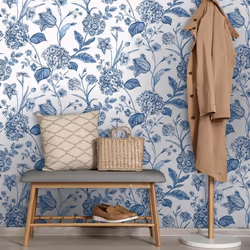 Hydrangea Floral Tulips Wildflower Leaf Wallpaper - Blue 260169