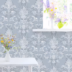 Amelie Damask Floral Wallpaper Flowers Wallpaper - Blue 260246