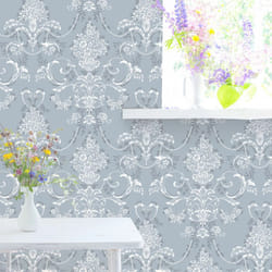 Amelie Damask Floral Wallpaper Flowers Wallpaper - Blue 260246