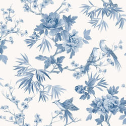 Elegant Home Chinoiserie Exotic Birds Floral Leaf Flowers Leaves Wallpaper - Blue 260554
