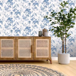 Elegant Home Chinoiserie Exotic Birds Floral Leaf Flowers Leaves Wallpaper - Blue 260554